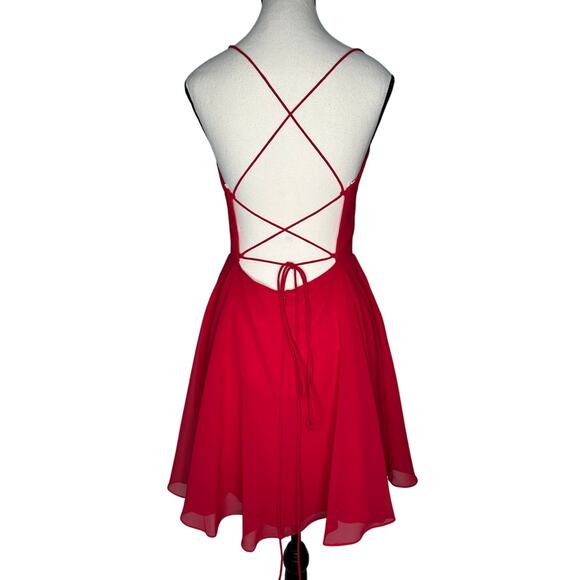 Lucci Lu Short A Line Formal Cocktail Dress Backless Corset Scoop Neck Red - Picture 2 of 10
